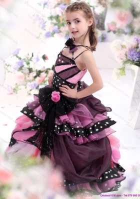 Multi Color Ruffled 2015 Little Girl Pageant Dress with Bowknot and Hand Made Flower