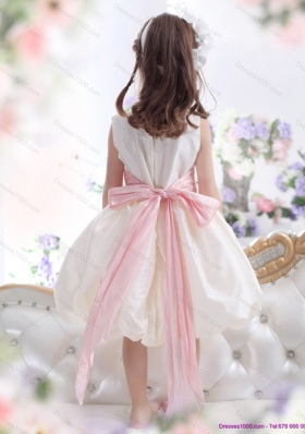 Perfect White Scoop 2015 Little Girl Pageant Dress with Light Pink Sash