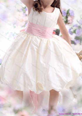 Perfect White Scoop 2015 Little Girl Pageant Dress with Light Pink Sash