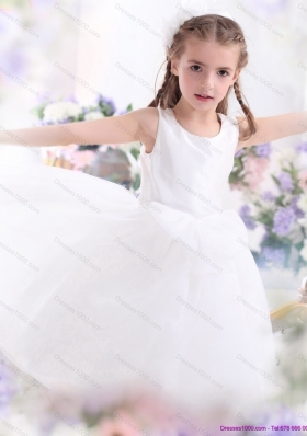 Popular Scoop White Bowknot A Line Little Girl Pageant Dresses for 2015