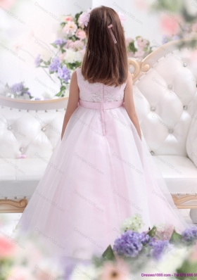 Scoop Appliques and Bownot Pageant Dresses for Girl in Baby Pink