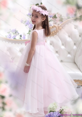 Scoop Appliques and Bownot Pageant Dresses for Girl in Baby Pink