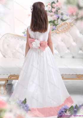 White Scoop 2015 Little Girl Pageant Dress with Pink Waistband