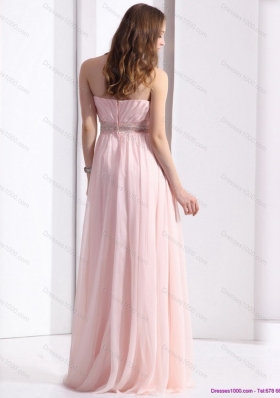 Baby Pink Strapless Prom Dresses with Ruching and Beading