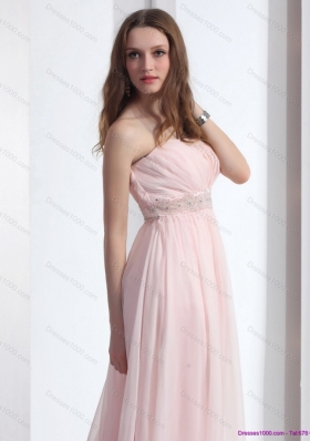 Baby Pink Strapless Prom Dresses with Ruching and Beading