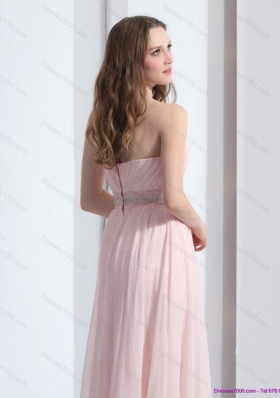 Baby Pink Strapless Prom Dresses with Ruching and Beading