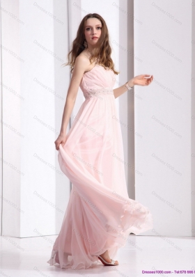 Baby Pink Strapless Prom Dresses with Ruching and Beading