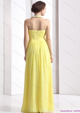 2015 Cheap Halter Top Yellow Prom Dress with Floor Length