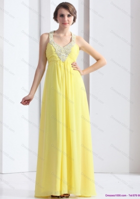 2015 Cheap Halter Top Yellow Prom Dress with Floor Length