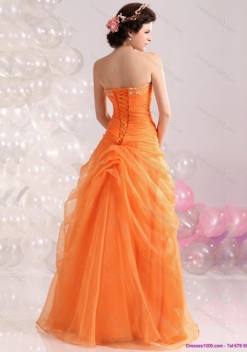 2015 Luxurious Strapless Orange Red Prom Dress with Hand Made Flowers and Beading