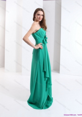 2015 New Style Strapless Prom Dress with Hand Made Flowers and Ruching