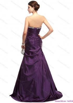 2015 Romantic Brush Train Prom Dress with Ruching and Beading