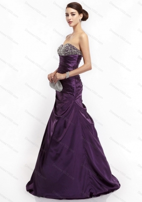 2015 Romantic Brush Train Prom Dress with Ruching and Beading