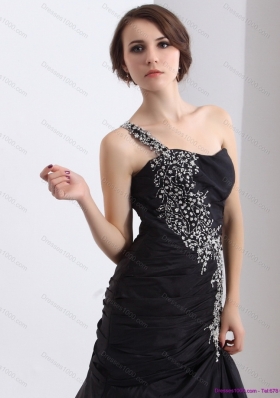 2015 Romantic One Shoulder Prom Dress with Brush Train