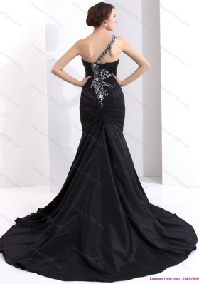 2015 Romantic One Shoulder Prom Dress with Brush Train