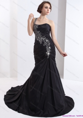 2015 Romantic One Shoulder Prom Dress with Brush Train