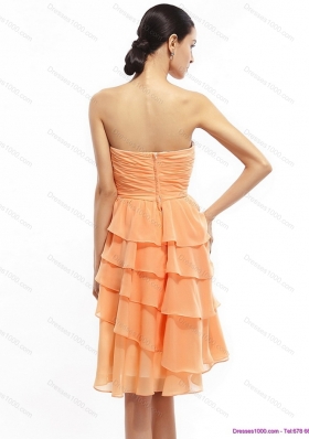 2015 Strapless Short Prom Dresses with Ruching and Hand Made Flower