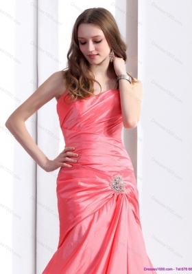 Affordable Ruching and Beading Prom Dress with Brush Train