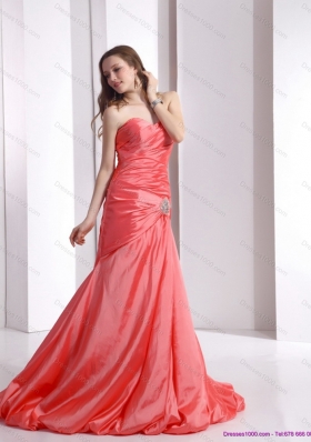 Affordable Ruching and Beading Prom Dress with Brush Train