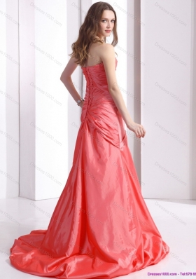 Affordable Ruching and Beading Prom Dress with Brush Train