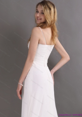 Affordable Ruching and High Slit 2015 Prom Dress in White