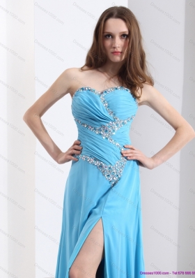 Affordable Sweetheart Ruching 2015 Prom Dresses with Beading and High Slit