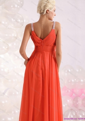 Cheap 2015 Empire Orange Prom Dress with Beading and Ruching