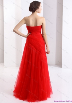 Classical Strapless Floor Length Ruching Prom Dress in Red