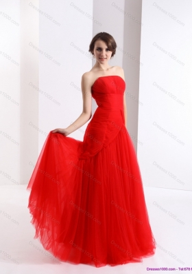 Classical Strapless Floor Length Ruching Prom Dress in Red