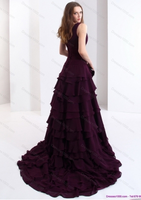 Classical V Neck Prom Dress in Dark Purple for 2015