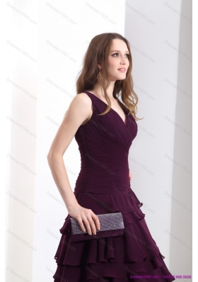 Classical V Neck Prom Dress in Dark Purple for 2015