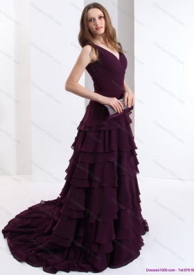 Classical V Neck Prom Dress in Dark Purple for 2015
