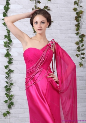 Elegant 2015 One Shoulder Fuchsia Prom Dress with Beading and Ruching