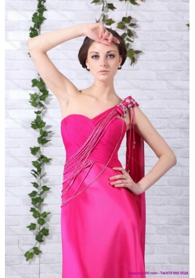 Elegant 2015 One Shoulder Fuchsia Prom Dress with Beading and Ruching