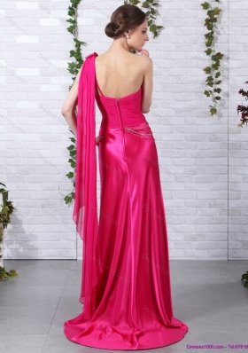 Elegant 2015 One Shoulder Fuchsia Prom Dress with Beading and Ruching