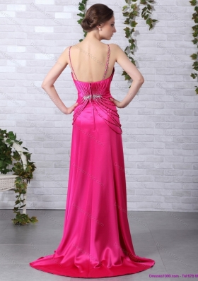 Exquisite Brush Train 2015 Prom Dress with Ruching and Beading