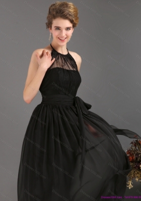 Gorgeous 2015 Halter Top Sash Prom Dress in Black