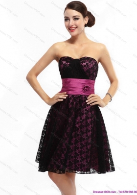 Lovely Sweetheart Mini Length Prom Dress with Lace and Hand Made Flowers