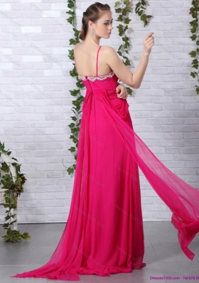 Modern Hot Pink Halter Top Prom Dress with Brush Train