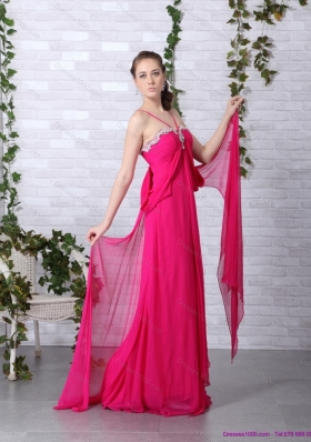 Modern Hot Pink Halter Top Prom Dress with Brush Train