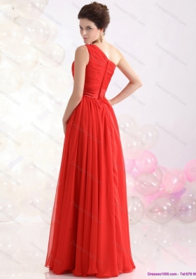 New Style Ruching Red One Shoulder Prom Dresses for 2015