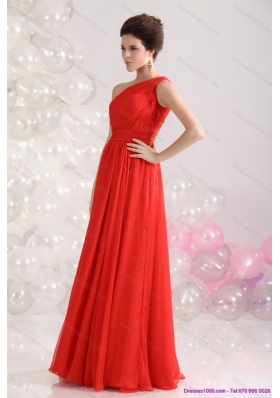 New Style Ruching Red One Shoulder Prom Dresses for 2015