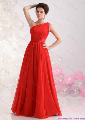 New Style Ruching Red One Shoulder Prom Dresses for 2015