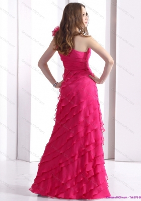 One Shoulder Prom Dresses with Ruffled Layers and Hand Made Flower