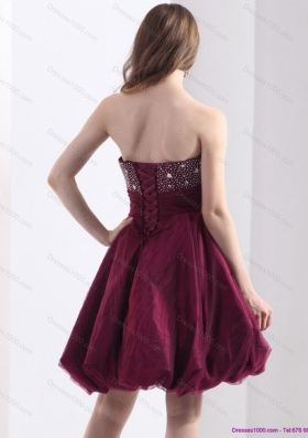 Perfect Wine Red Strapless Short Prom Dresses with Beading