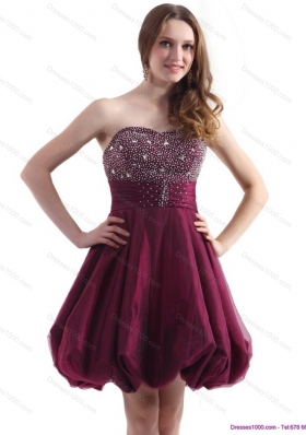 Perfect Wine Red Strapless Short Prom Dresses with Beading