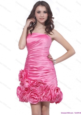 Popular Strapless 2015 Prom Dress with Ruching and Hand Made Flowers