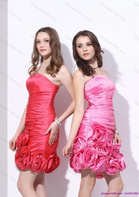 Popular Strapless 2015 Prom Dress with Ruching and Hand Made Flowers