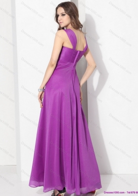 Romantic Empire Floor Length Prom Dress with Ruching and Beading