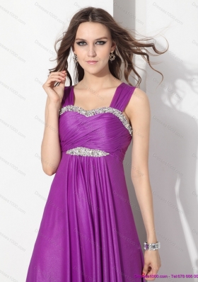 Romantic Empire Floor Length Prom Dress with Ruching and Beading